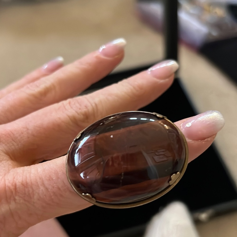 Amber  and brown ombre  adjustable cocktail ring